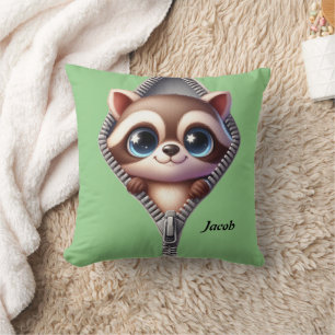Kids Cute Zipper Racoon Cushion