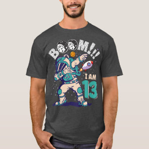 Kids Dabbing Birthday Boy Astronaut 13th Birthday  T-Shirt