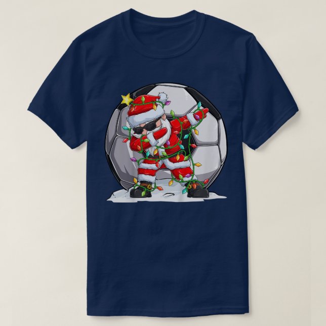 Kids Dabbing Santa Lights Christmas Soccer Santa B T-Shirt (Design Front)