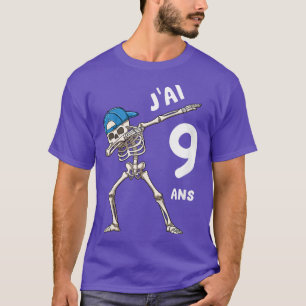 Kids Dabbing Skeleton Ninth Birthday Gift T-Shirt