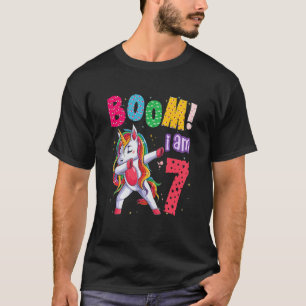 Kids Dabbing Unicorn 7th Birthday Boom I Am 7 Year T-Shirt