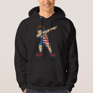 Kids Dabbing Wrestling Boy Wrestler US Flag Hoodie