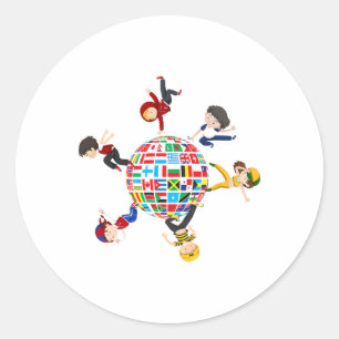 Kids Dancing Around The Globe Flags Of The World D Classic Round Sticker