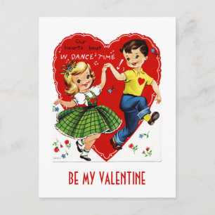 Kids Dancing Retro Valentine Postcard