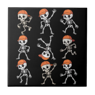 Kids Dancing Skeleton Halloween Ceramic Tile