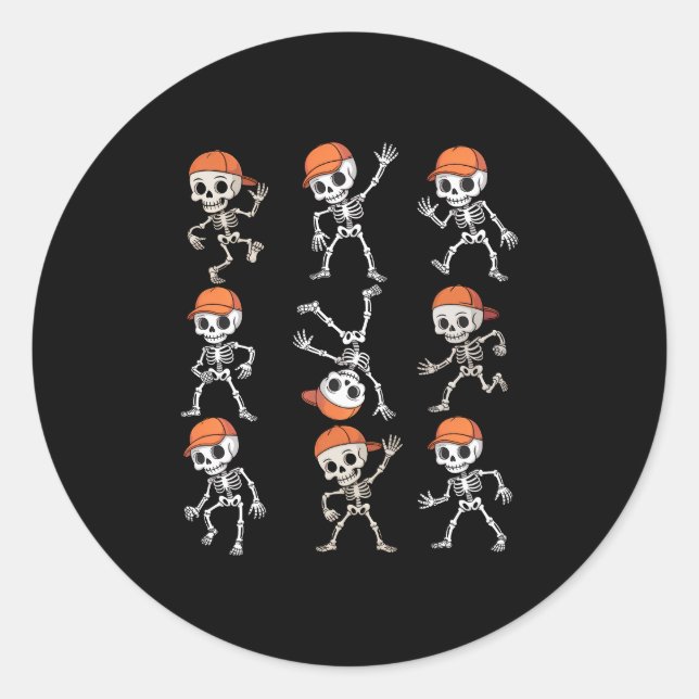 Kids Dancing Skeleton Halloween Classic Round Sticker (Front)