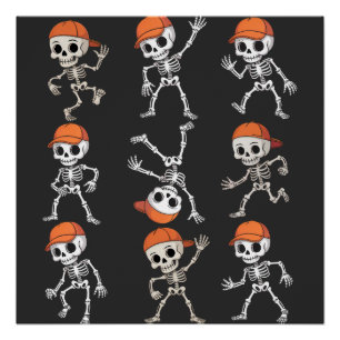 Kids Dancing Skeleton Halloween Poster