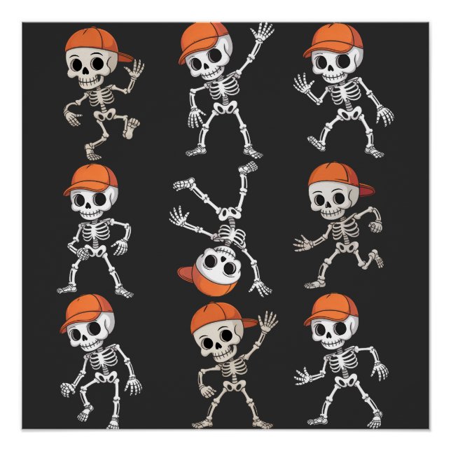 Kids Dancing Skeleton Halloween Poster (Front)