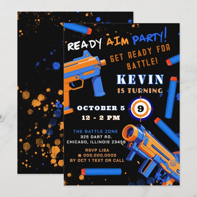 Kids Dart Battle Party Birthday Invitation (Front/Back)