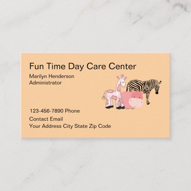 Kids Daycare Cute Animals Theme Daycare Business Card (Front)