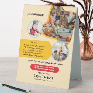 Kids Daycare Table Tent Sign