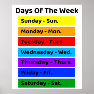Kid's Days Of The Week Poster