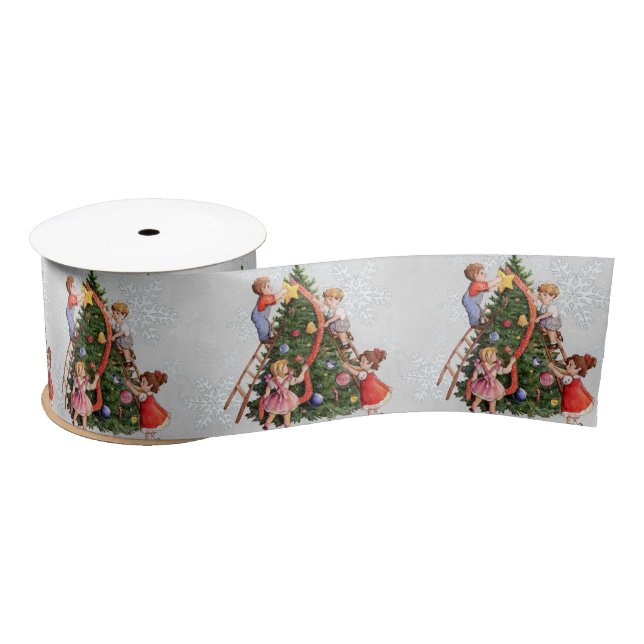 Kids Decorating Christmas Tree Satin Ribbon (Spool)
