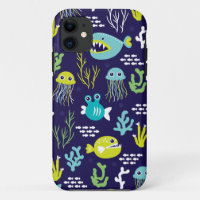 Kids deep sea fish marine illustration pattern