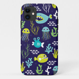 Kids deep sea fish marine illustration pattern Case-Mate iPhone case