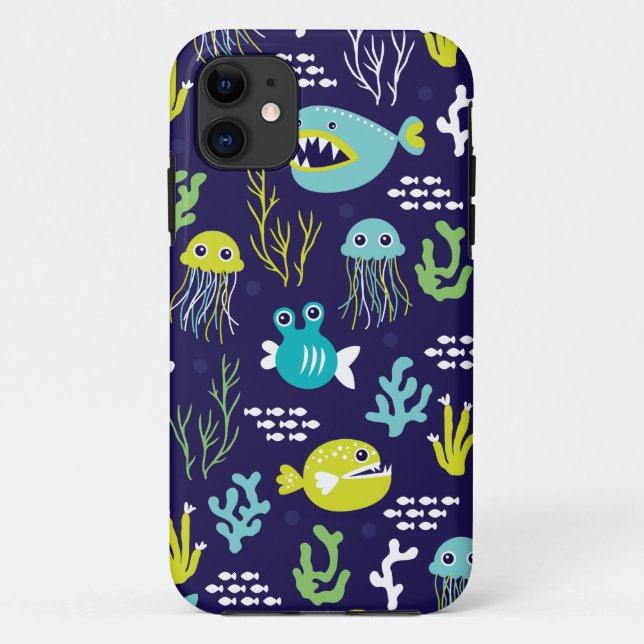 Kids deep sea fish marine illustration pattern Case-Mate iPhone case (Back)