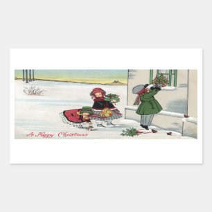 Kids Delivering Christmas Gifts Rectangular Sticker