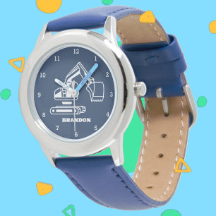 Kids Digger Boys Blue Custom Name Watch