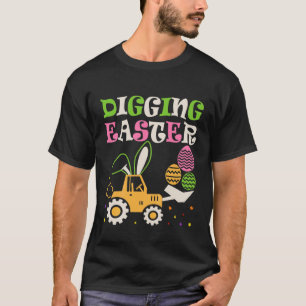 Kids Digging Easter Egg Hunt Cute Bunny Tractor Lo T-Shirt
