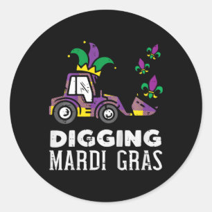 Kids Digging Mardi Gras Bulldozer Truck Cute Boys Classic Round Sticker