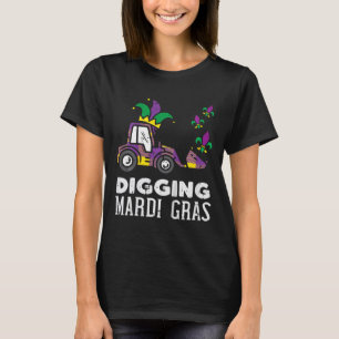 Kids Digging Mardi Gras Bulldozer Truck Cute Boys  T-Shirt