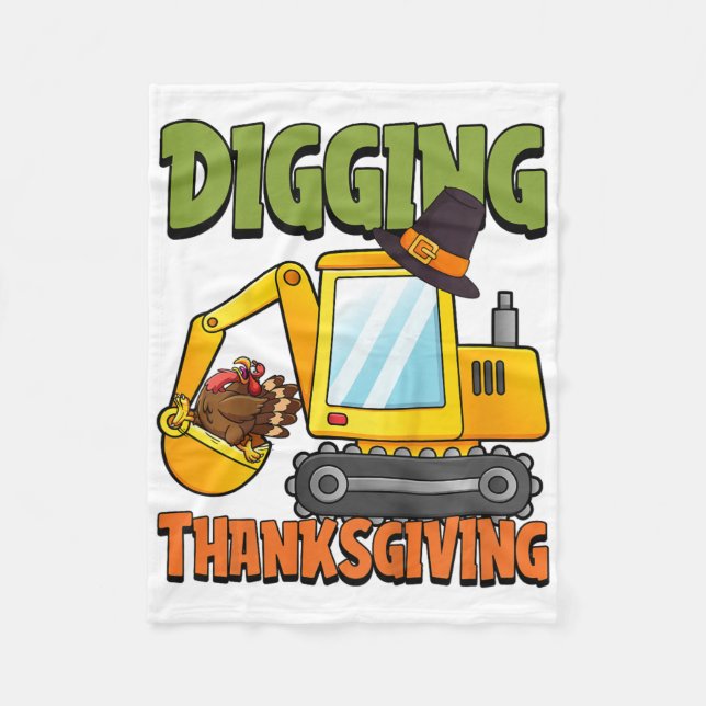 Kids Digging Thanksgiving Day Cool Excavator Turke Fleece Blanket (Front)