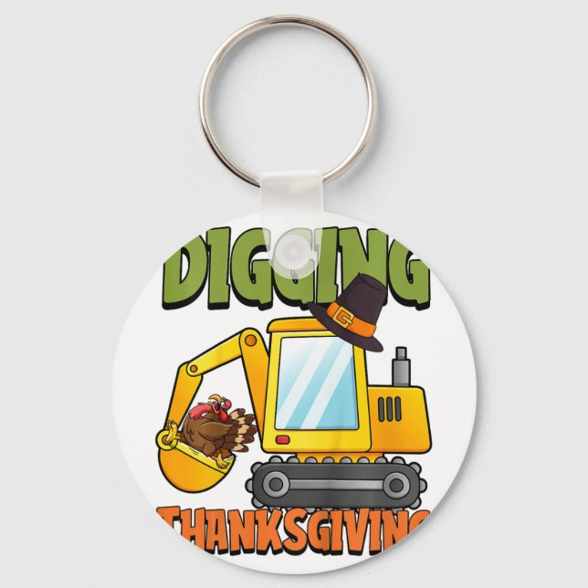 Kids Digging Thanksgiving Day Cool Excavator Turke Key Ring (Front)