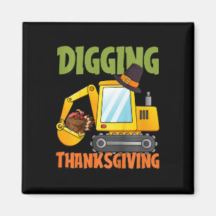 Kids Digging Thanksgiving Day Cool Excavator Turke Magnet