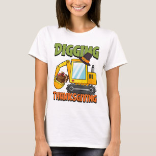 Kids Digging Thanksgiving Day Cool Excavator Turke T-Shirt