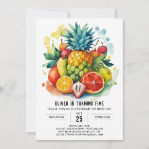 Kids Digital Whimsical Fruits Birthday Invitation