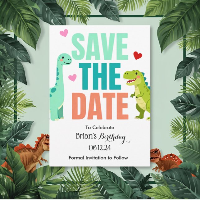 Kids Dino Birthday Party Save The Date Invitation (Creator Uploaded)