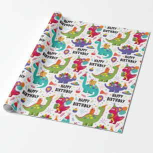 Kids Dino Celebrated Birthday  Wrapping Paper