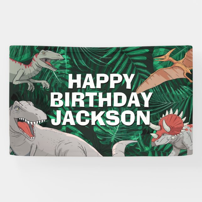 Kids Dino Jurassic Trex Boy Dinosaur Birthday Banner (Horizontal)