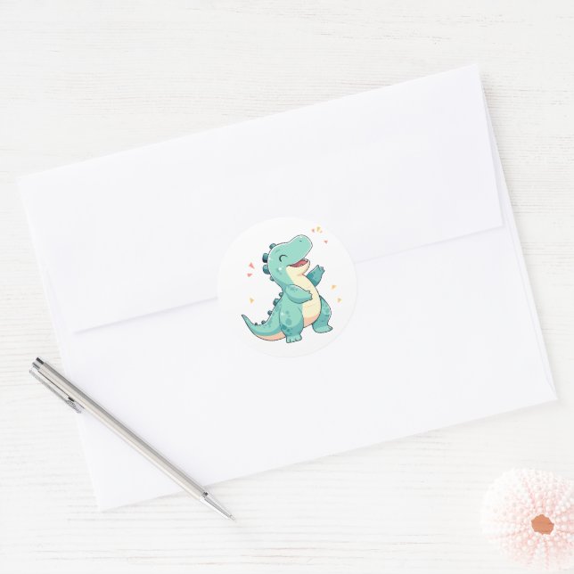 Kids Dino Mite!  Cute Dinosaur Birthday T Rex Classic Round Sticker (Envelope)