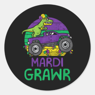 Kids Dino Monster Truck Mardi Grawr Mardi Gras Tod Classic Round Sticker