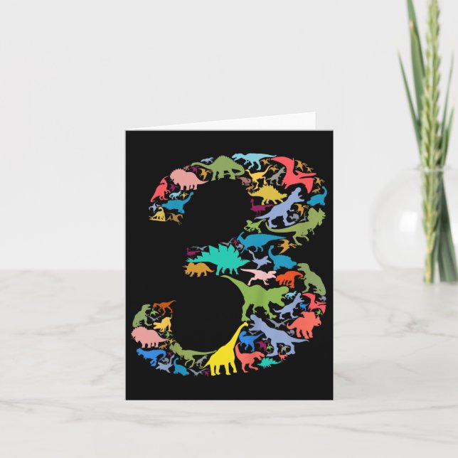 Kids Dinosaur 3rd Birthday Boy 3 Years T-rex Party Card (Front)