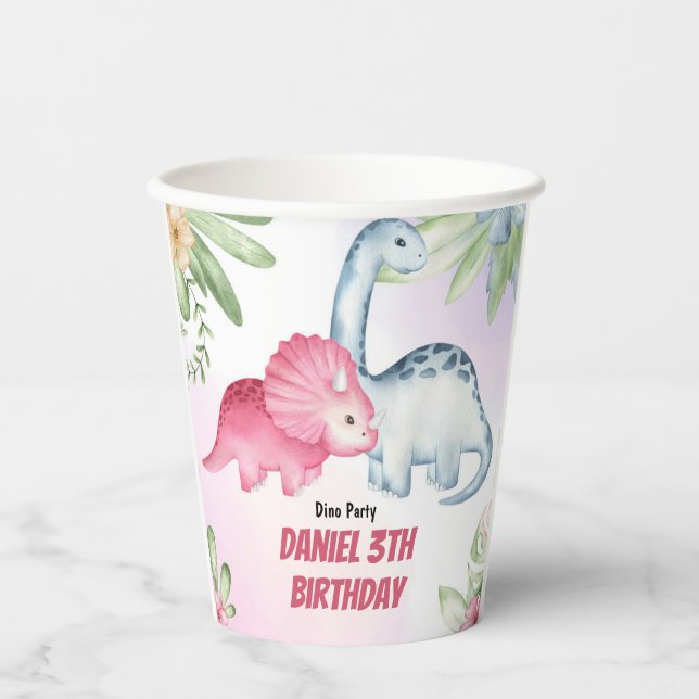 Kids Dinosaur 3rd Birthday Party Paper Cups (Front)
