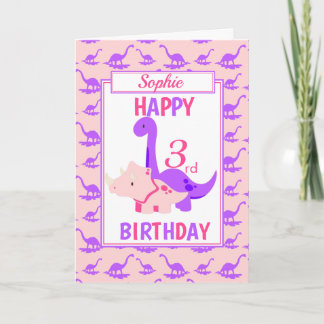 Kids Dinosaur 3rd Birthday Pink Card