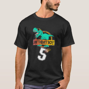 Kids Dinosaur 5th Birthday I Am 5 Years Party Dino T-Shirt