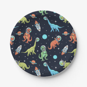 Kids Dinosaur Astronaut Pattern Paper Plate