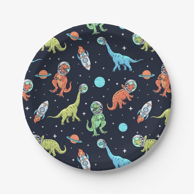 Kids Dinosaur Astronaut Pattern Paper Plate (Front)