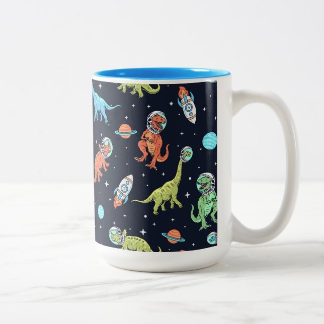 Kids Dinosaur Astronaut Pattern Two-Tone Coffee Mug (Right)