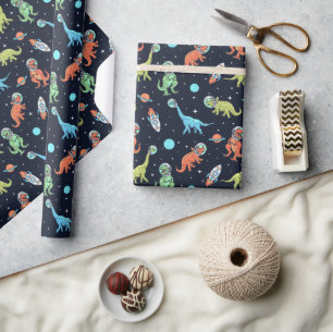Kids Dinosaur Astronaut Pattern Wrapping Paper