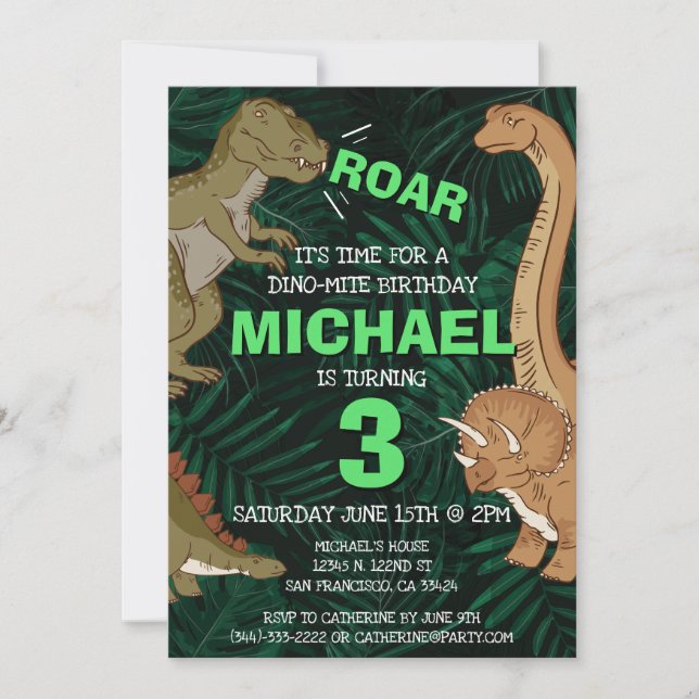 Kids Dinosaur Birthday Dino Trex Jurassic Boy Invitation (Front)