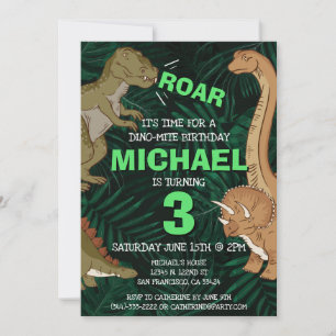 Kids Dinosaur Birthday Dino Trex Jurassic Boy Invitation