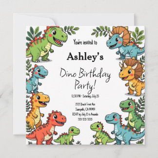 Kids Dinosaur Birthday Party  Invitation