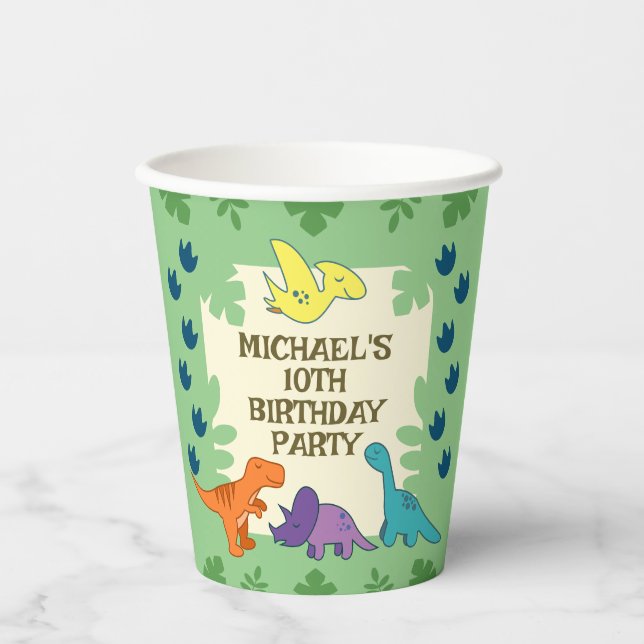 Kids Dinosaur Birthday Party Paper Cups (Front)