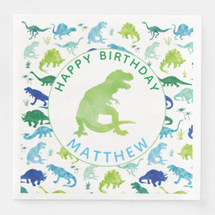Kids Dinosaur Birthday Party Pattern Green Dino Napkin