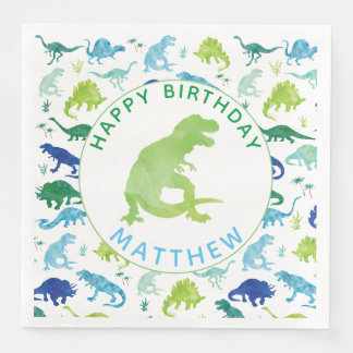Kids Dinosaur Birthday Party Pattern Green Dino Napkin