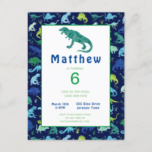 Kids Dinosaur Birthday Party T-Rex Invitation Postcard